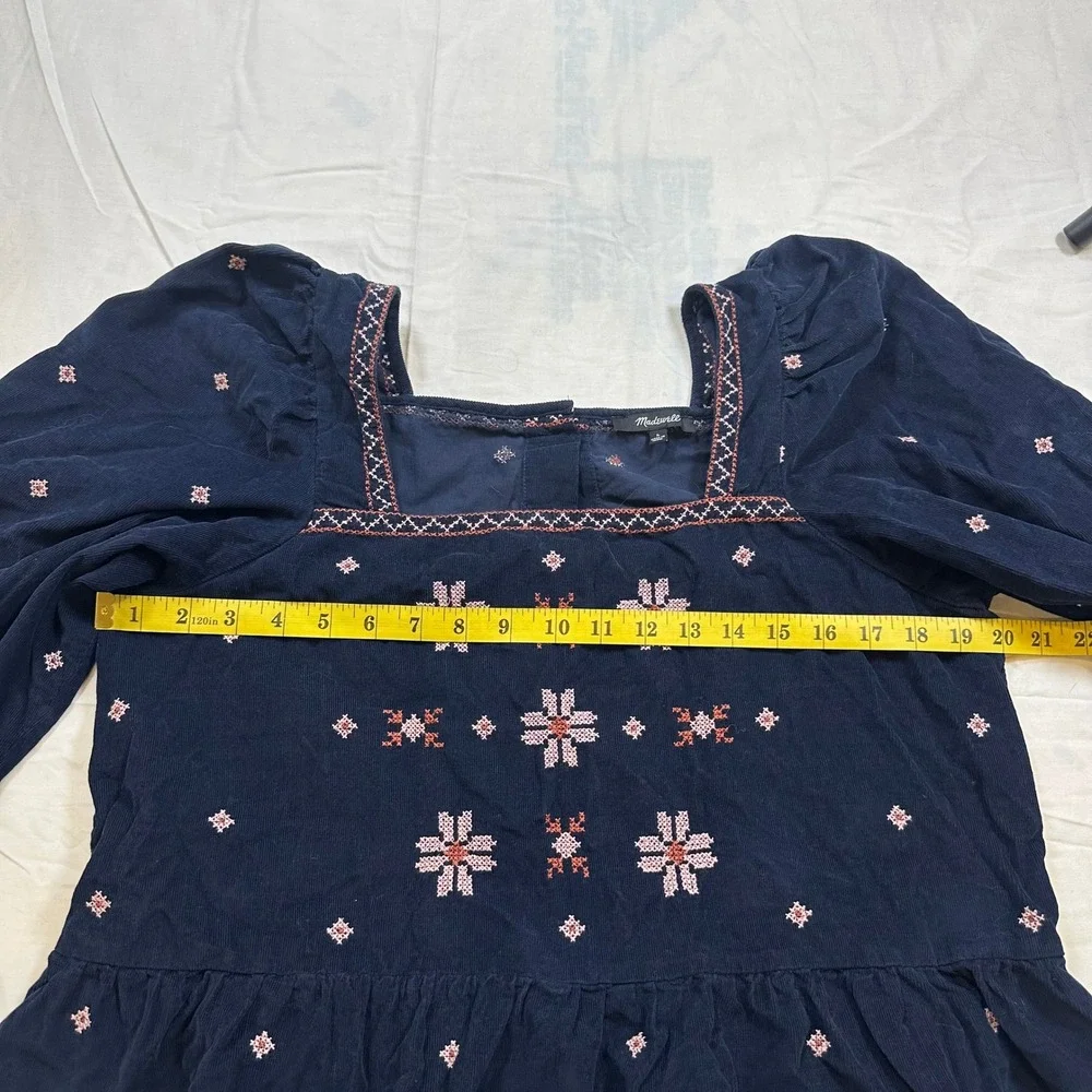 Madewell Embroidered Corduroy Peplum Blouse Navy Large